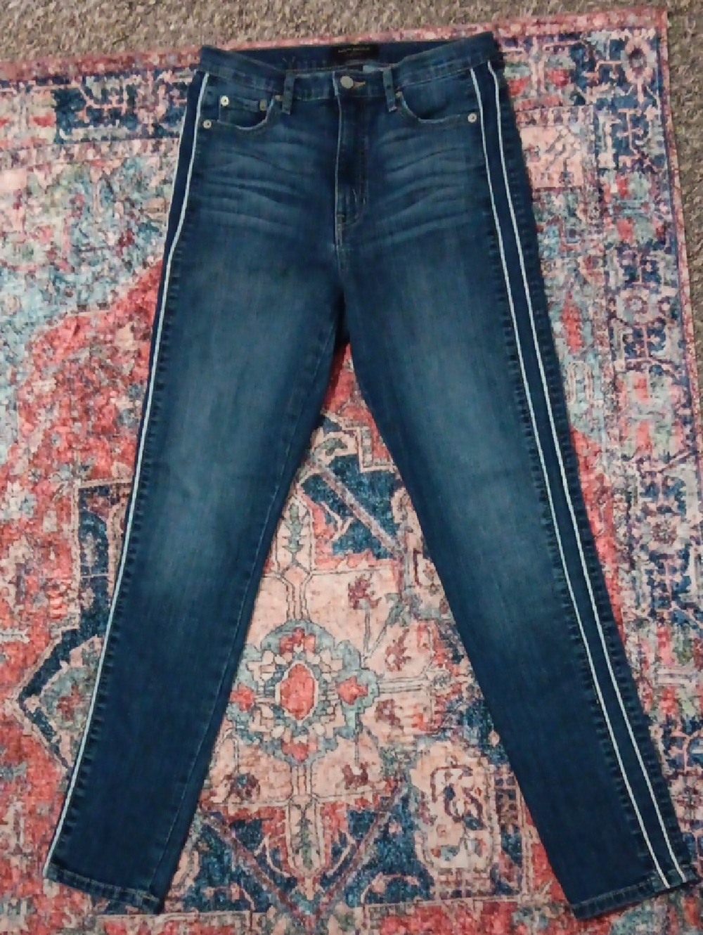 Banana Republic Dark Blue Skinny Jeans with White Piping Side Stripe